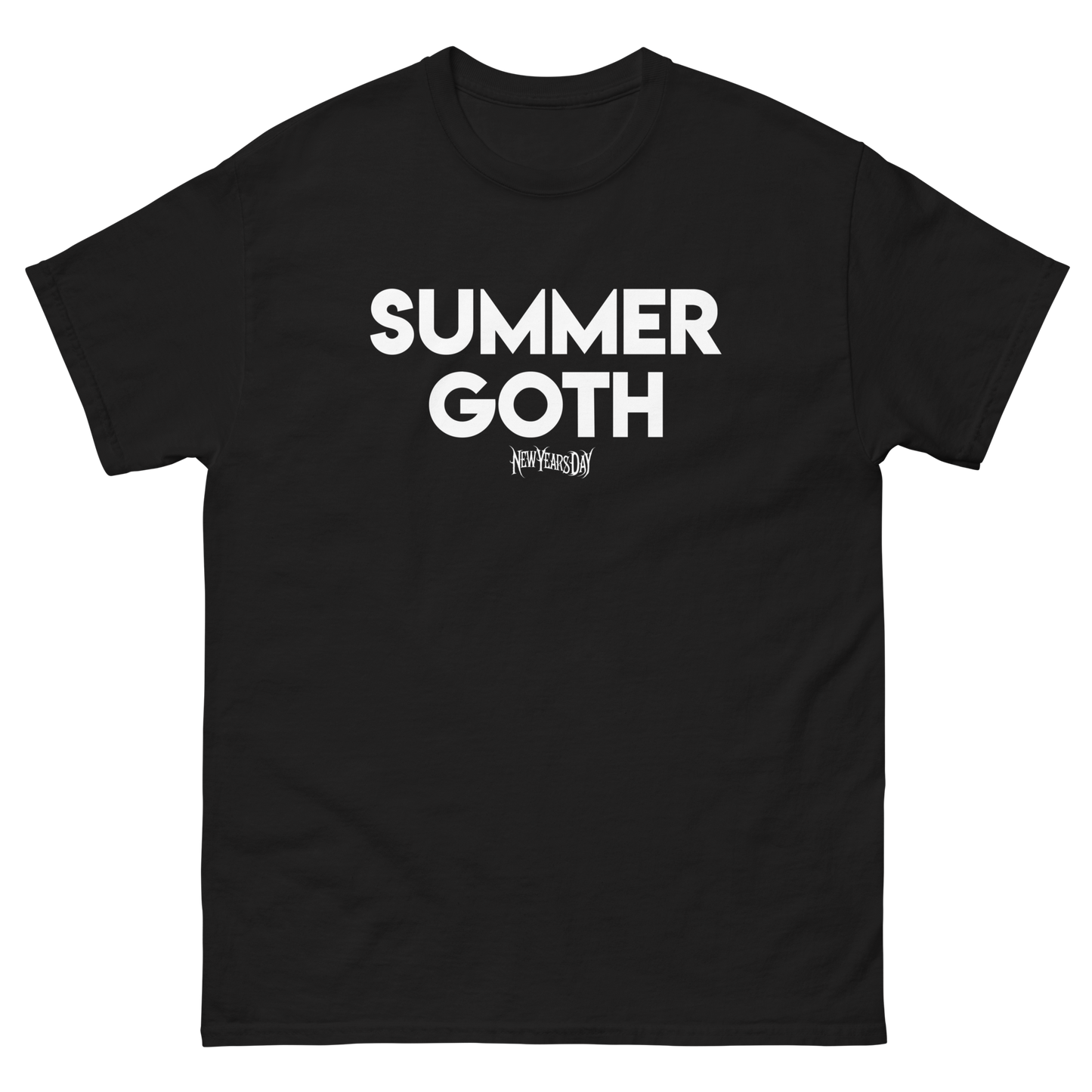 A classic black tee with Summer Goth on the front, from New Years Day.
